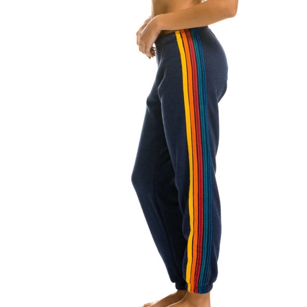 Aviator Nation Navy Sweatpants with Rainbow Stripes